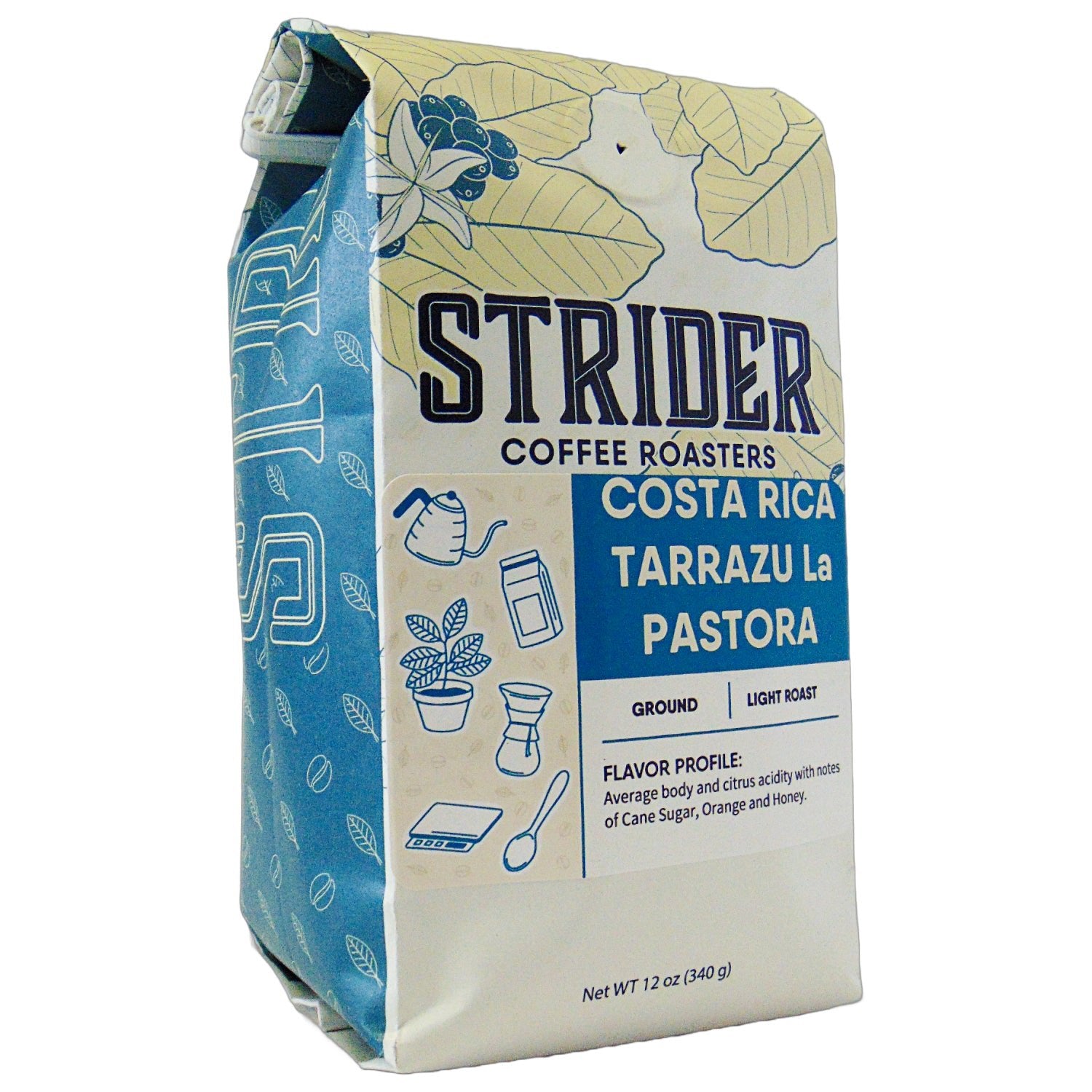 Strider Coffee Roasters, Costa Rica Tarrazu, Light Roast, Ground, Specialty Coffee, 12 ounce — published by Strider Coffee Roasters