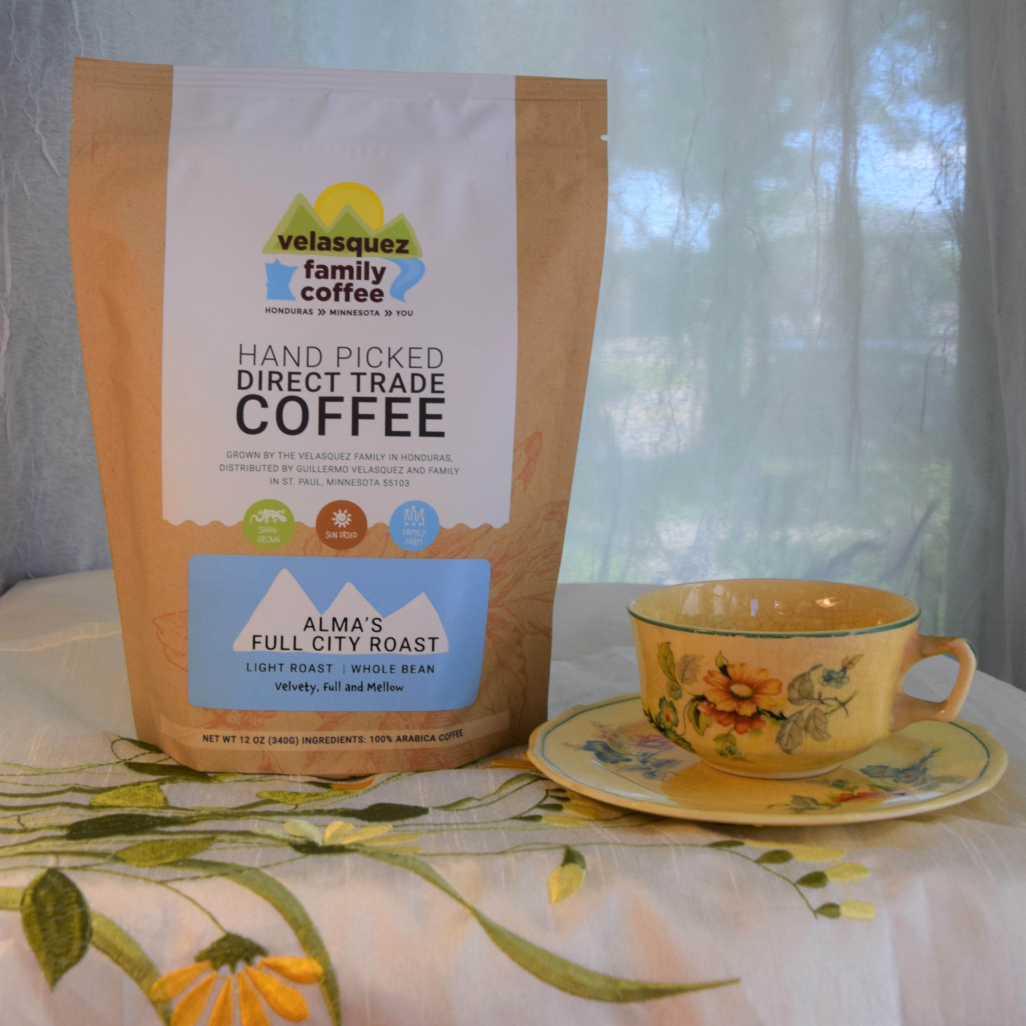 Alma's Full City Roast Coffee (light) | Velvety, Full and Mellow — published by Velasquez Family Coffee
