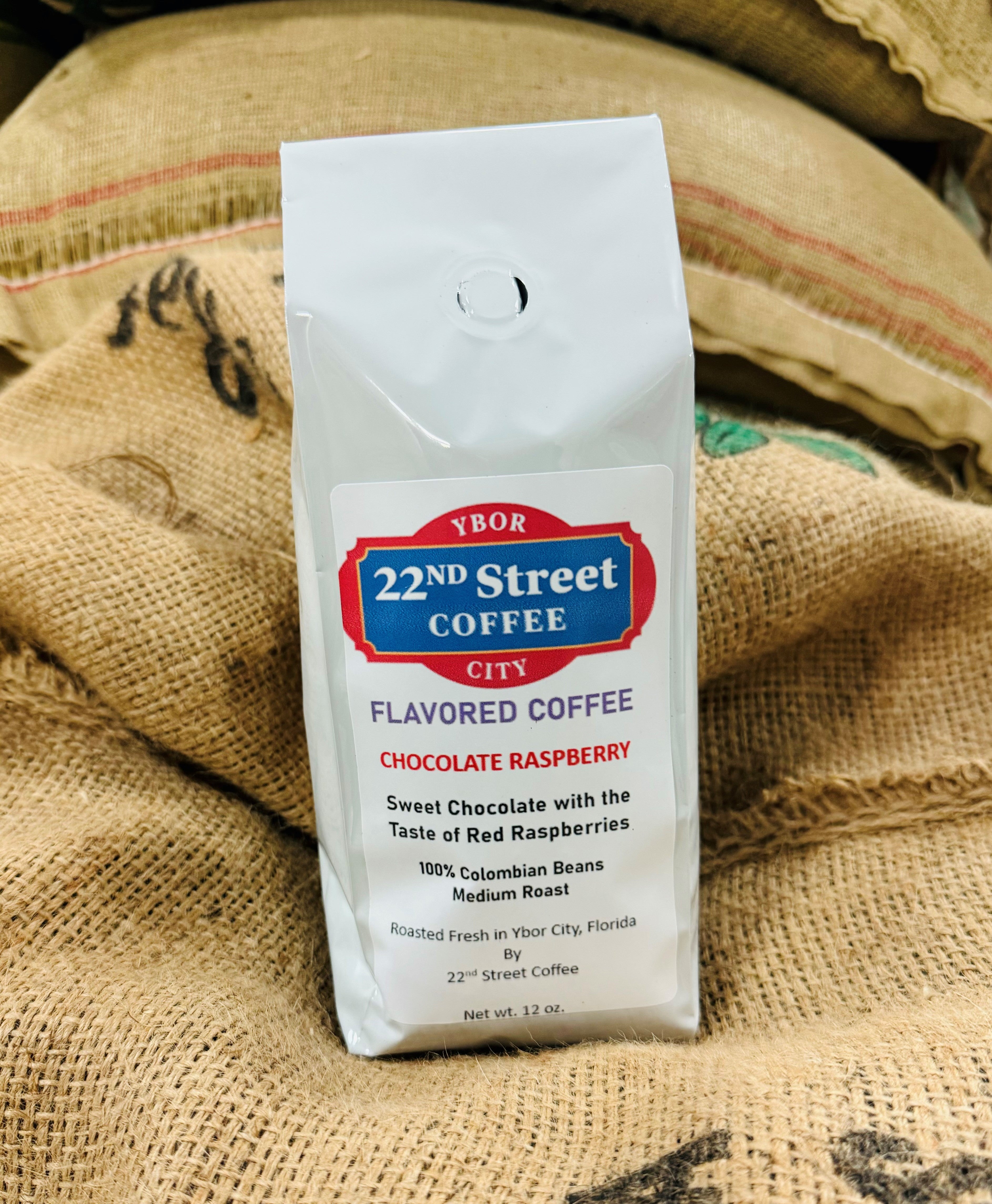 22nd Street Chocolate Raspberry Flavored Coffee, 12 oz. Whole Bean — published by 22nd Street Coffee
