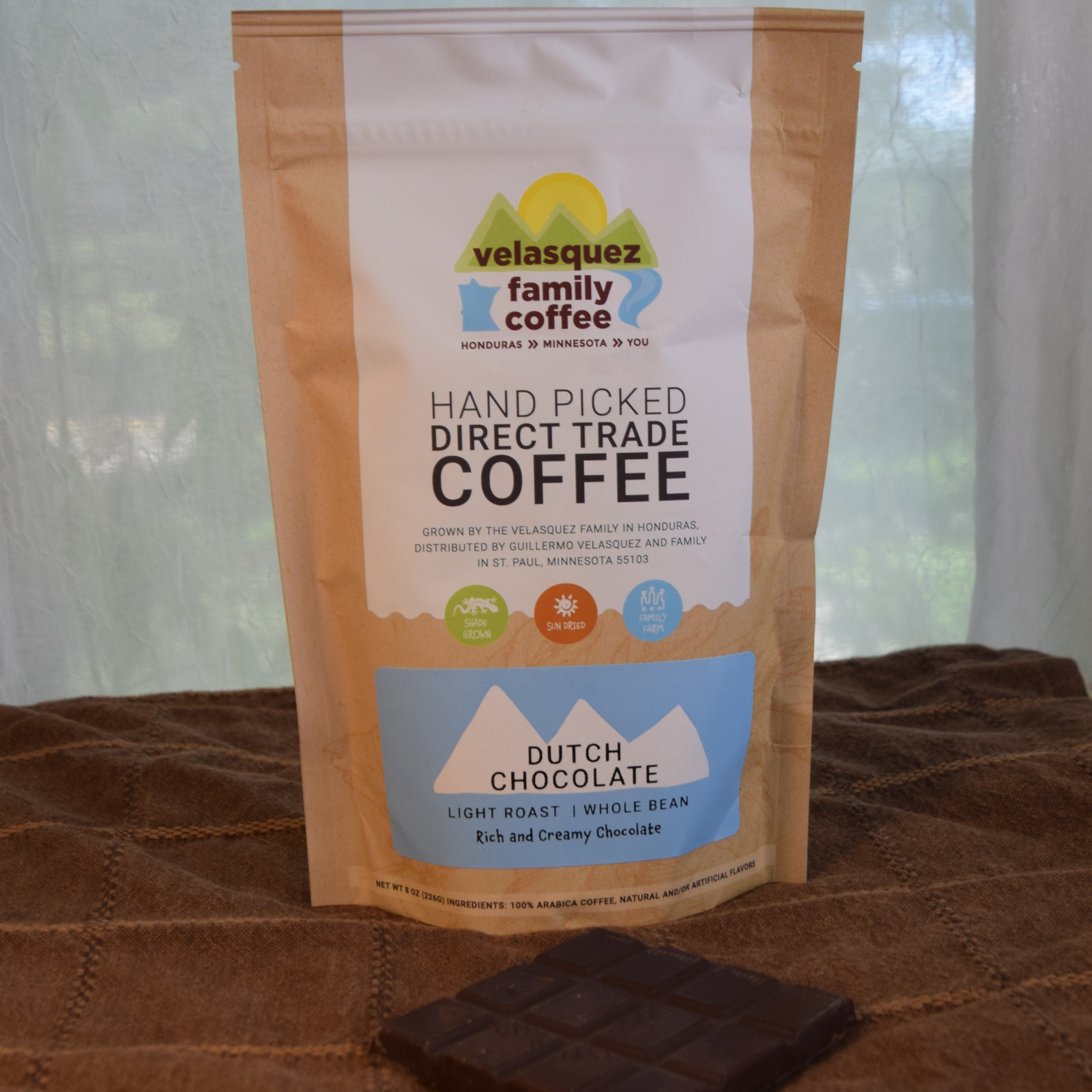 Dutch Chocolate Coffee - 8 oz bag | Rich Creamy Chocolate — published by Velasquez Family Coffee