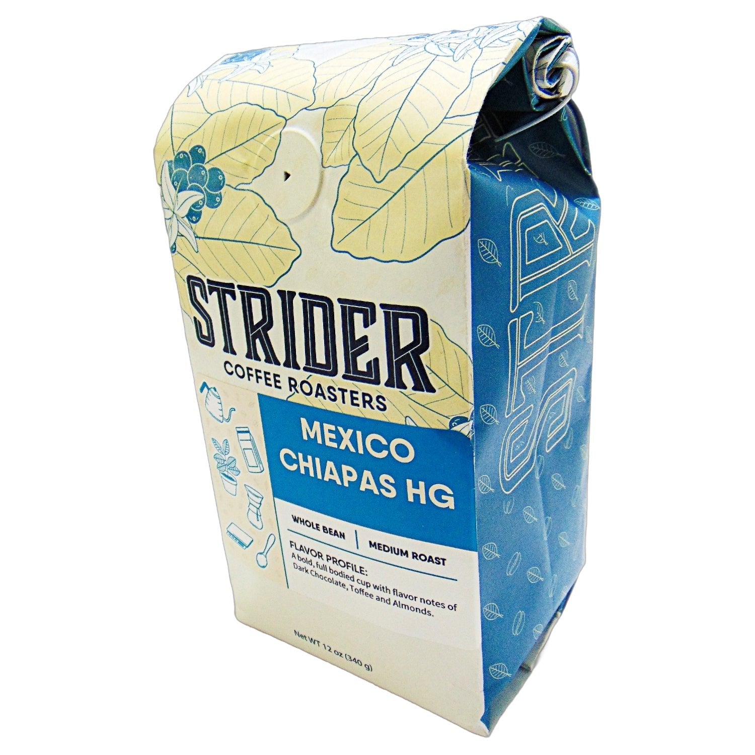 Strider Coffee Roasters Mexico Chiapas Whole Bean 12 oz Dark Chocolate Toffee Medium Roast — published by Strider Coffee Roasters