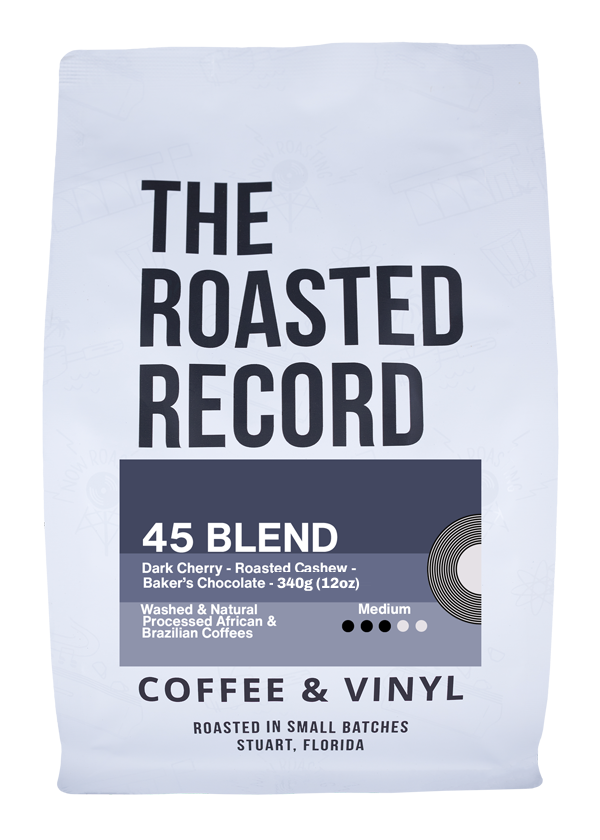 The 45 Blend Coffee | Medium Roast Blended Coffee from Brazil & Ethiopia — published by The Roasted Record Coffee Shop & Roaster - Stuart Florida